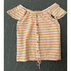 a.n.a A New Approach Womens Off Shoulder Striped Cotton Top Medium Yellow Pink